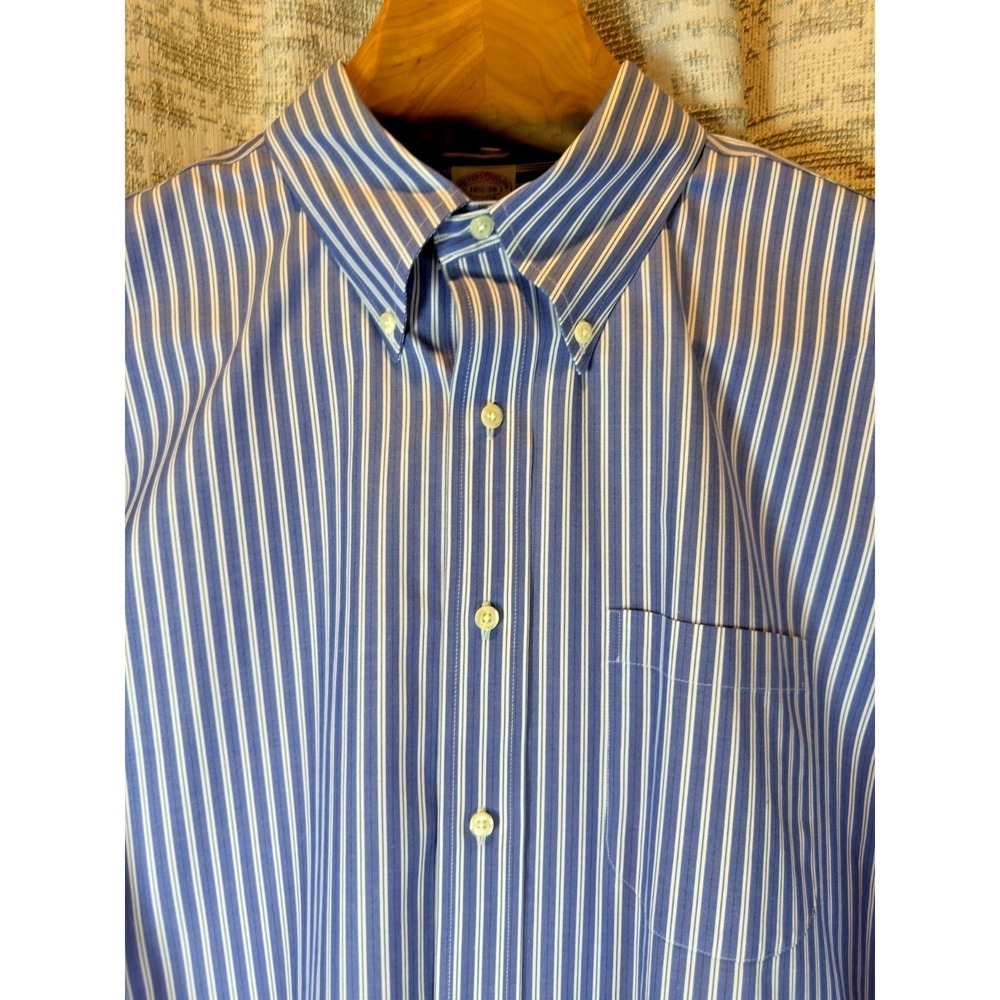 Brooks Brothers Traditional Fit Non-Iron All Cotton Dress Shirt Men 18.5-38 Blue
